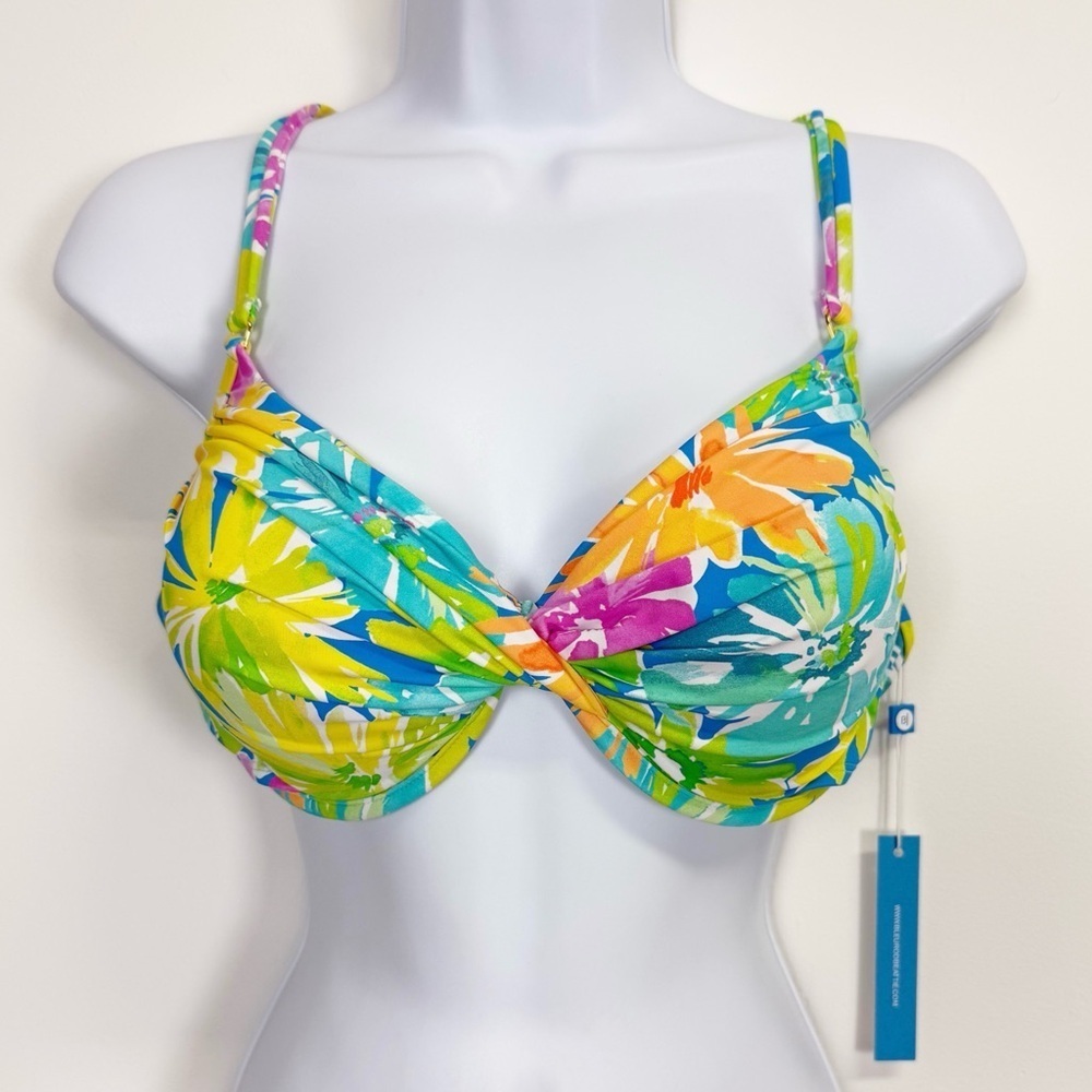 Bleu Rod Beattie Bikini Swim Top Womens Size 12 Floral Underwire Padded NWT